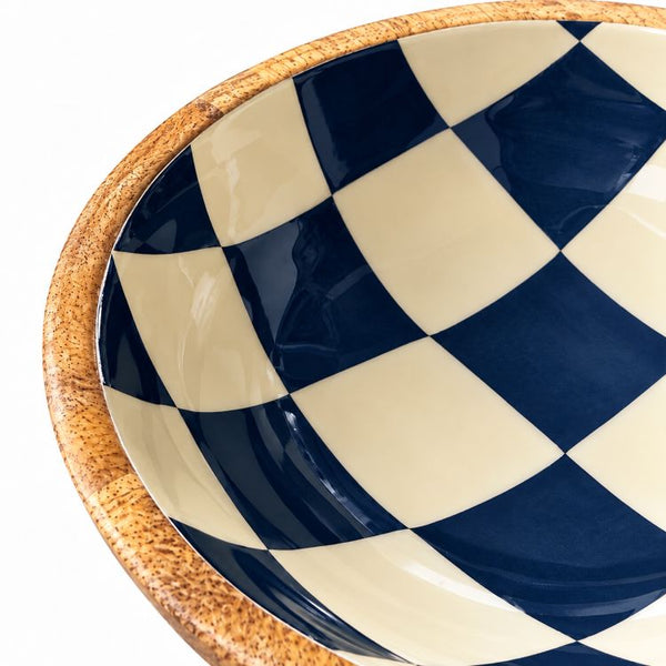 Geo Enamel Mango Wood Bowl 17.5cm | Choice of 3 colours