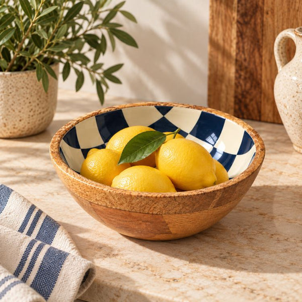 Geo Enamel Mango Wood Bowl 17.5cm | Choice of 3 colours