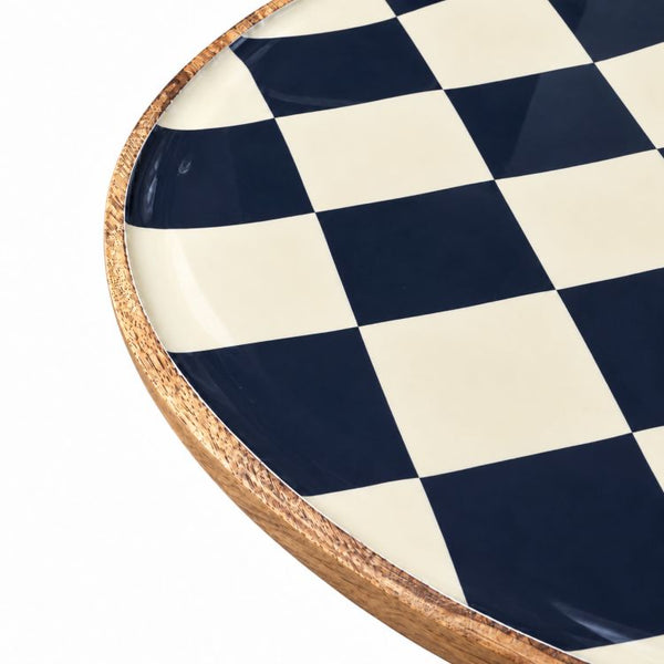 Geo Enamel Mango Wood Plate 35 cm | Choice of 3 colours