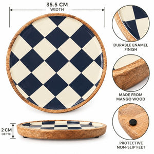 Geo Enamel Mango Wood Plate 35 cm | Choice of 3 colours