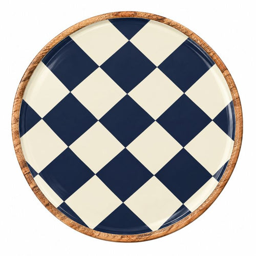 Geo Enamel Mango Wood Plate 35 cm | Choice of 3 colours