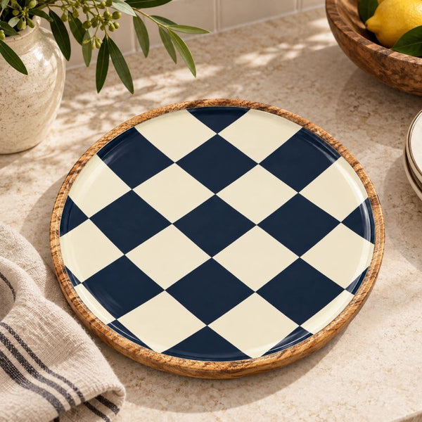 Geo Enamel Mango Wood Plate 35 cm | Choice of 3 colours