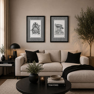 Framed 50x70cm Striped Wall Art | Cafe