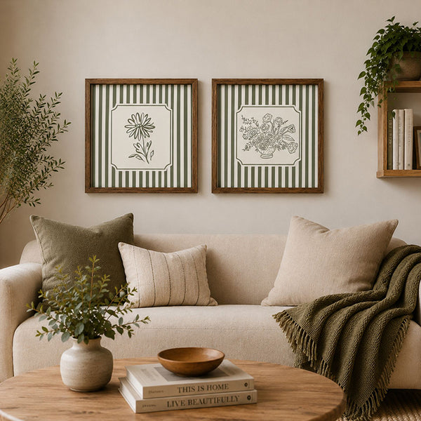 Framed 50x50cm Striped Wall Art | Floral Bunch