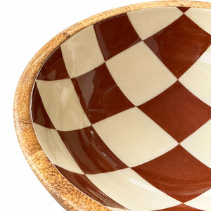 Geo Enamel Mango Wood Bowl 17.5cm | Choice of 3 colours