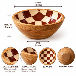Geo Enamel Mango Wood Bowl 17.5cm | Choice of 3 colours