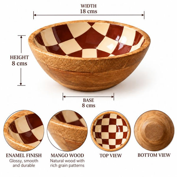 Geo Enamel Mango Wood Bowl 17.5cm | Choice of 3 colours