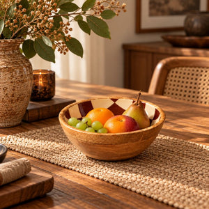 Geo Enamel Mango Wood Bowl 17.5cm | Choice of 3 colours