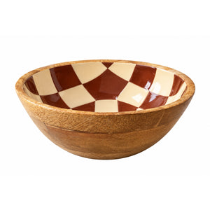 Geo Enamel Mango Wood Bowl 17.5cm | Choice of 3 colours