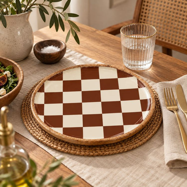 Geo Enamel Mango Wood Plate 35 cm | Choice of 3 colours