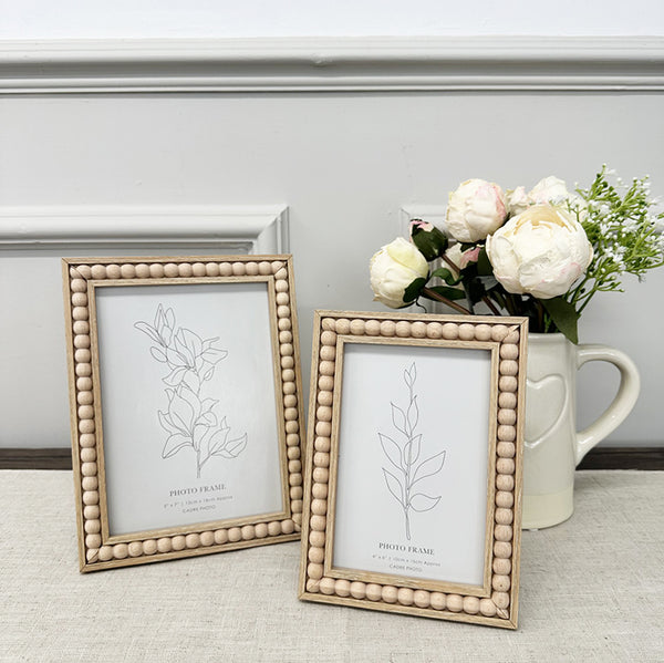 6x4" Beaded Photo Frame | Light Wood