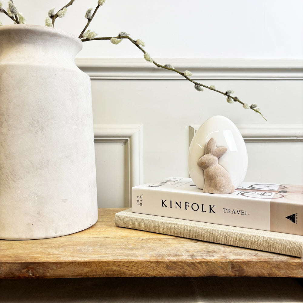 Ceramic Egg With Rabbit | Easter Decor
