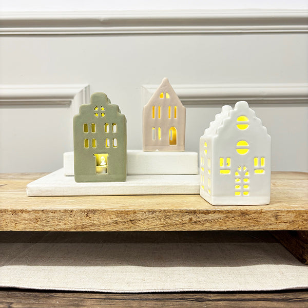 Pastel Ceramic LED Houses | Set of 3