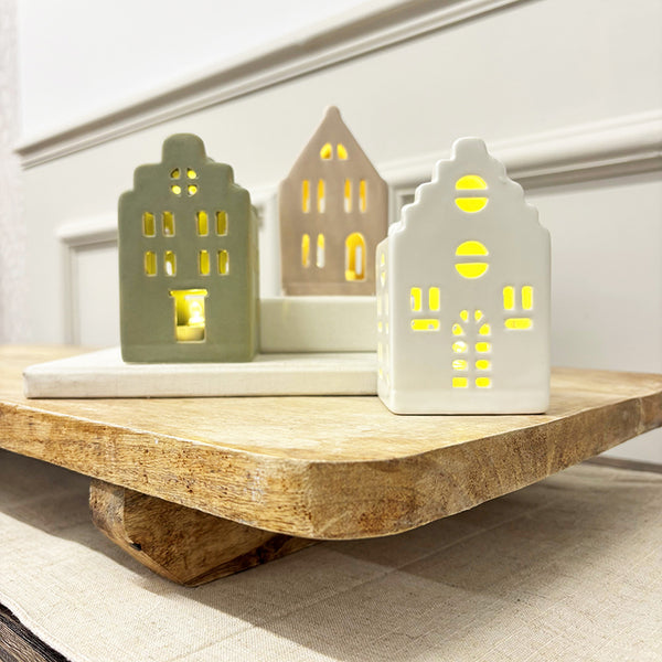 Pastel Ceramic LED Houses | Set of 3