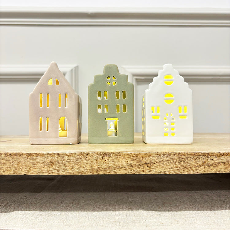 Pastel Ceramic LED Houses | Set of 3