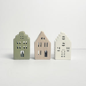 Pastel Ceramic LED Houses | Set of 3