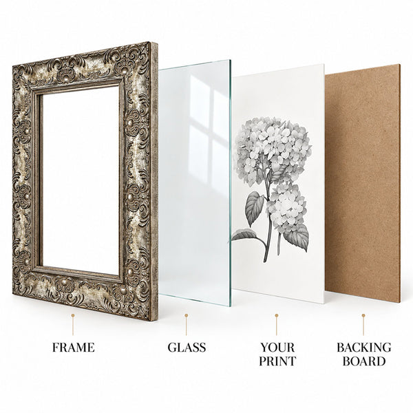 A4 Ornate Antique Frame With Glass | Champagne Silver