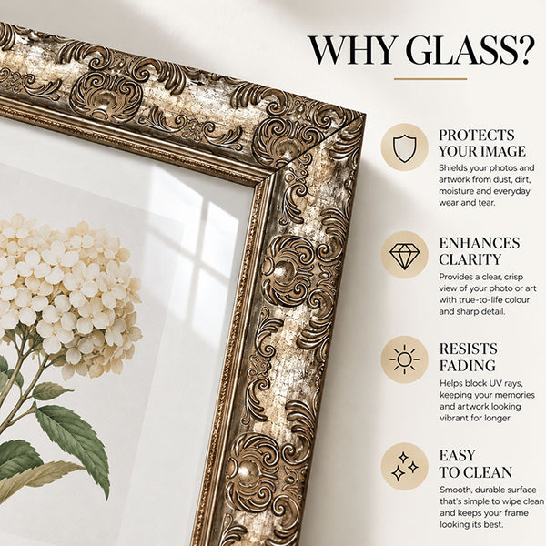 A4 Ornate Antique Frame With Glass | Champagne Silver