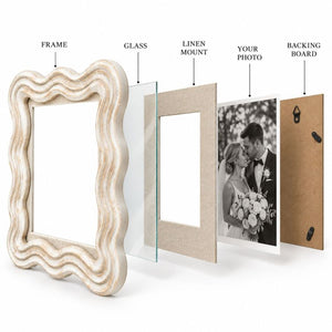 Cream Wavy Wooden Photo Frame with Linen Mount  | 6x4" print
