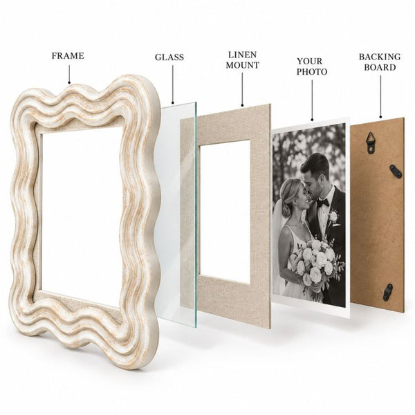 Cream Wavy Wooden Photo Frame with Linen Mount  | 6x4" print