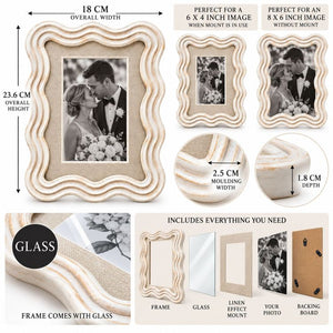 Cream Wavy Wooden Photo Frame with Linen Mount  | 6x4" print