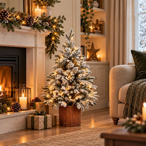 Norway Fir Pre-Lit Tree In Rattan Pot | 90cm