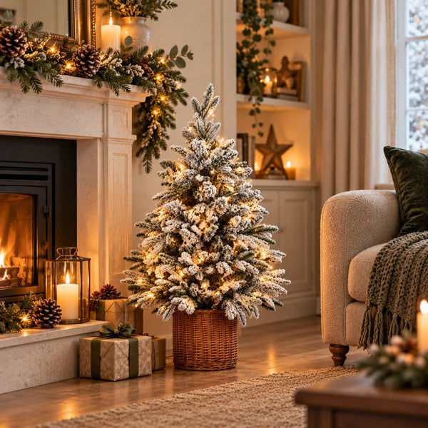 Norway Fir Pre-Lit Tree In Rattan Pot | 90cm