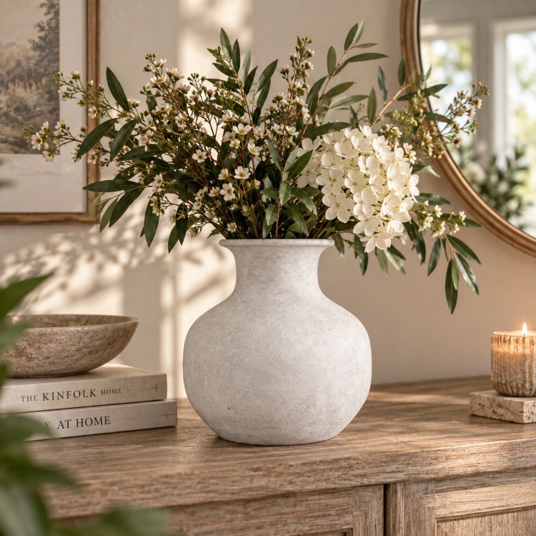 Darcy Stone Effect Vase 26cm | Rustic White Decorative Vase