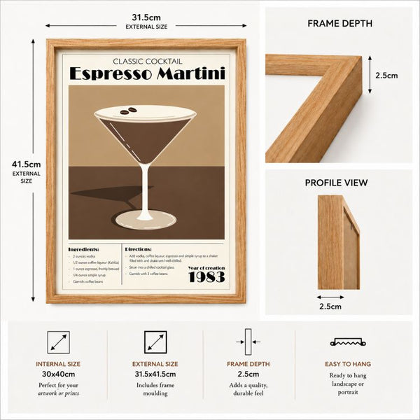 Framed 30x40cm Cocktail Art | Espresso Martini