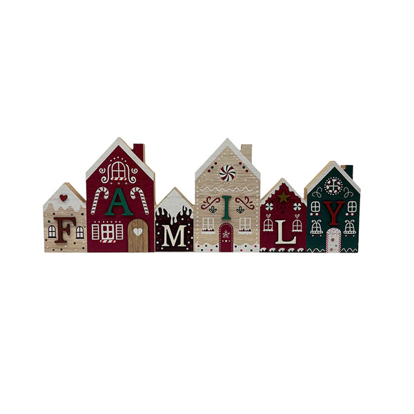 Christmas Family Sign | Wooden Gingerbread Houses
