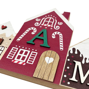 Christmas Family Sign | Wooden Gingerbread Houses