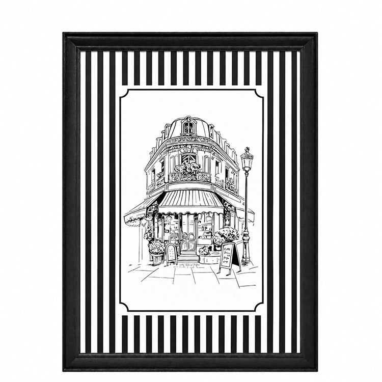 Framed 50x70cm Striped Wall Art | Cafe Front