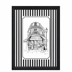 Framed 50x70cm Striped Wall Art | Cafe Front