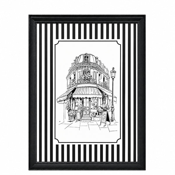 Framed 50x70cm Striped Wall Art | Cafe Front