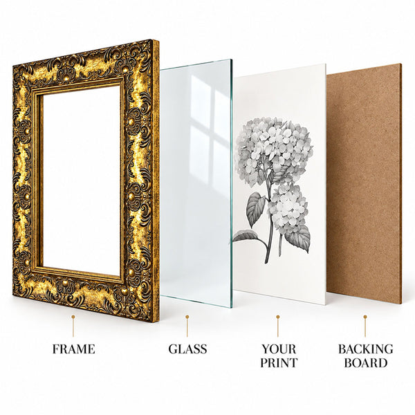 A3 Ornate Antique Frame With Glass | Gold
