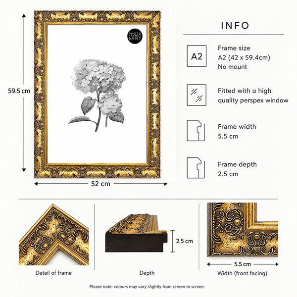 A2 Ornate Antique Frame | Gold