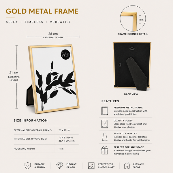 Gold Metal Fine Photo Frame | Available in 2 Sizes