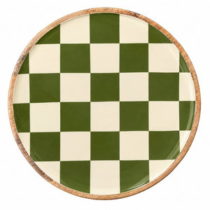 Geo Enamel Mango Wood Plate 35 cm | Choice of 3 colours