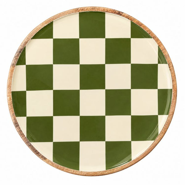 Geo Enamel Mango Wood Plate 35 cm | Choice of 3 colours