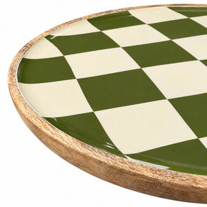 Geo Enamel Mango Wood Plate 35 cm | Choice of 3 colours