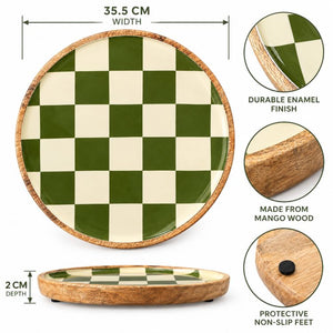 Geo Enamel Mango Wood Plate 35 cm | Choice of 3 colours