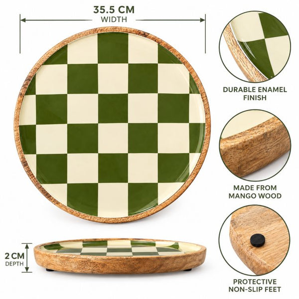 Geo Enamel Mango Wood Plate 35 cm | Choice of 3 colours
