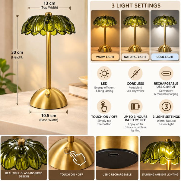 Glass LED FLower Lamp 30cm | Green