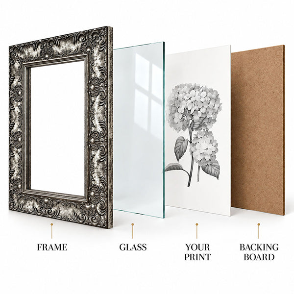 A3 Ornate Antique Frame With Glass | Gunmetal Silver