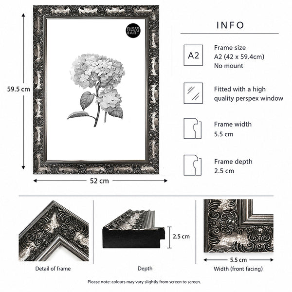 A2 Ornate Antique Frame | Gunmetal Silver