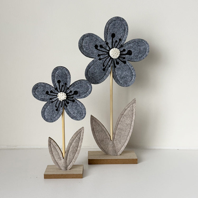 Grey Felt Flowers | Set of 2