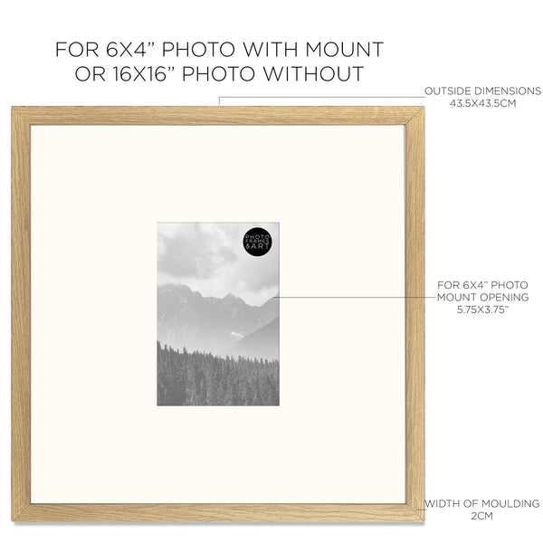 16x16" for 6x4" Wooden Oak Effect Photo Frame | Hartland Collection