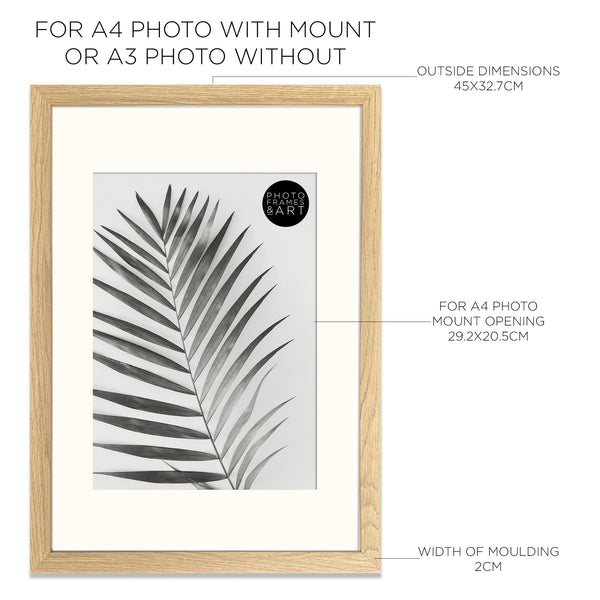 A3 Wood Frame for A4 Print With Mount | Hartland Oak Effect