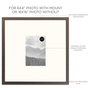 16x16" for 6x4" Wooden Walnut Effect Photo Frame | Hartland Collection