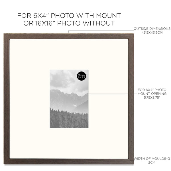 16x16" for 6x4" Wooden Walnut Effect Photo Frame | Hartland Collection